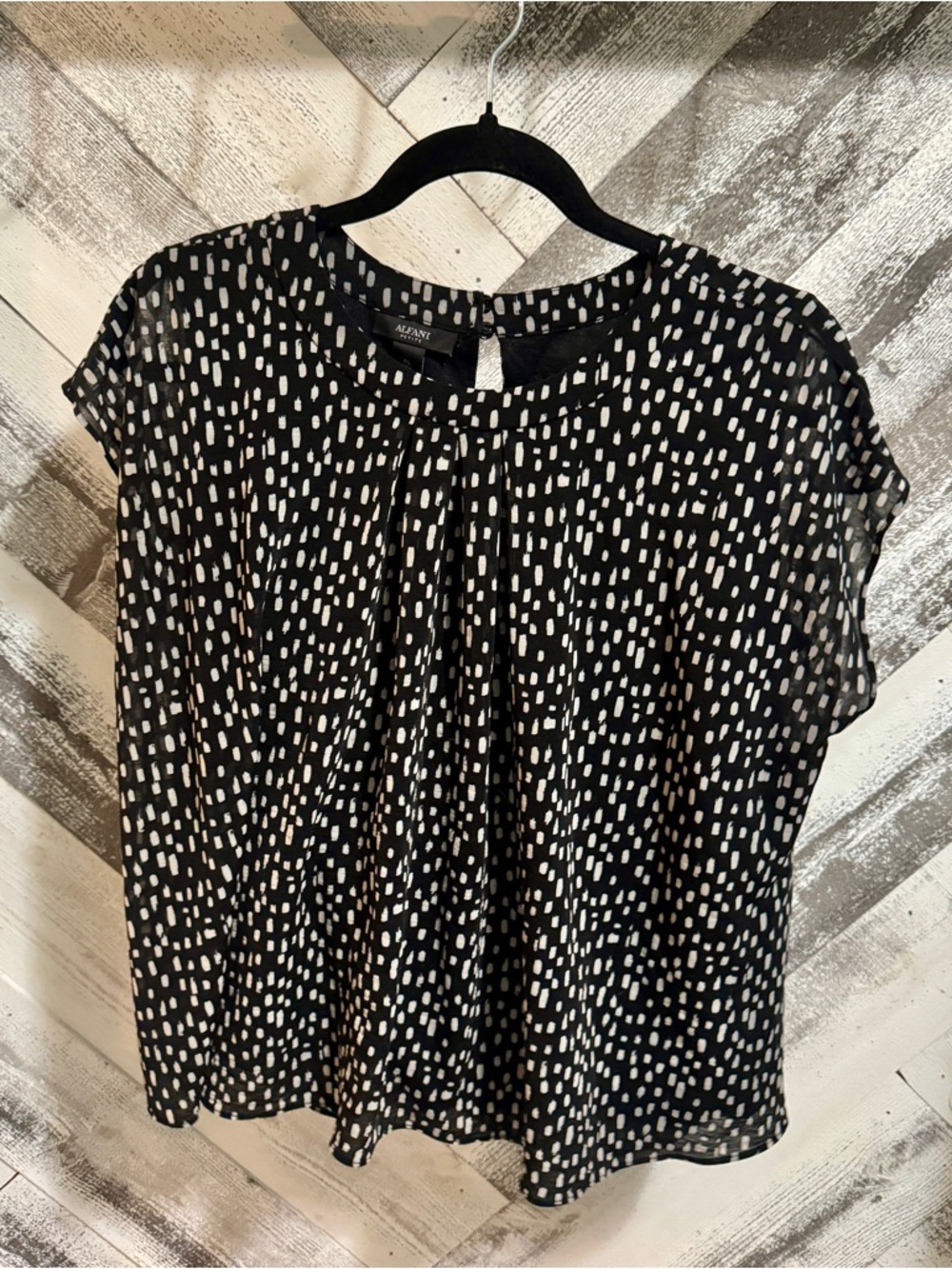 Alfani Black & White Dot-Print Short Sleeve Blouse